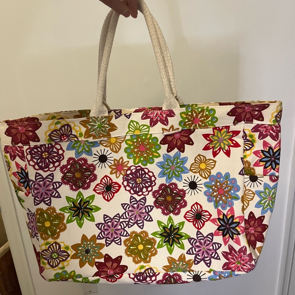 Floral Canvas Tote Bag - Multicolor
